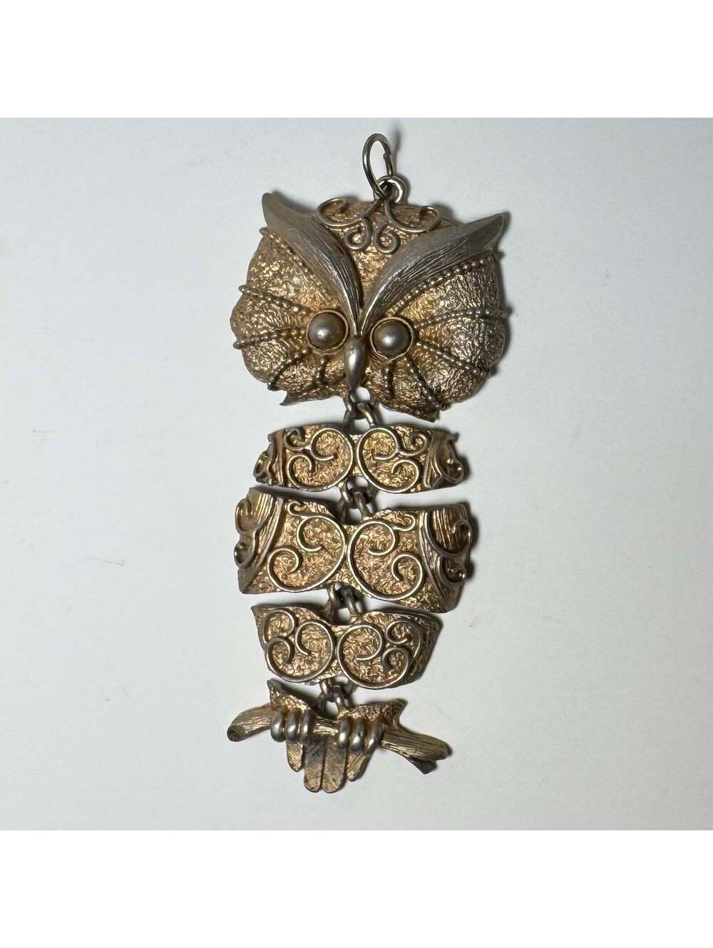 Vintage Jonette Jewelry Gold Tone Jointed Owl Pendant